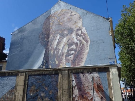 Fresque "Migrations de rêves, rêves de migration", par Hopare, à Calais