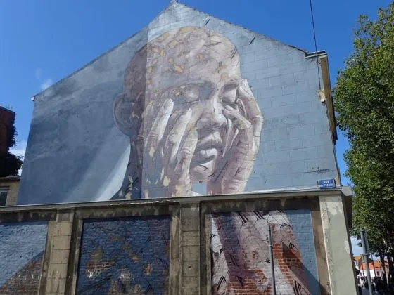 Fresque "Migrations de rêves, rêves de migration", par Hopare, à Calais